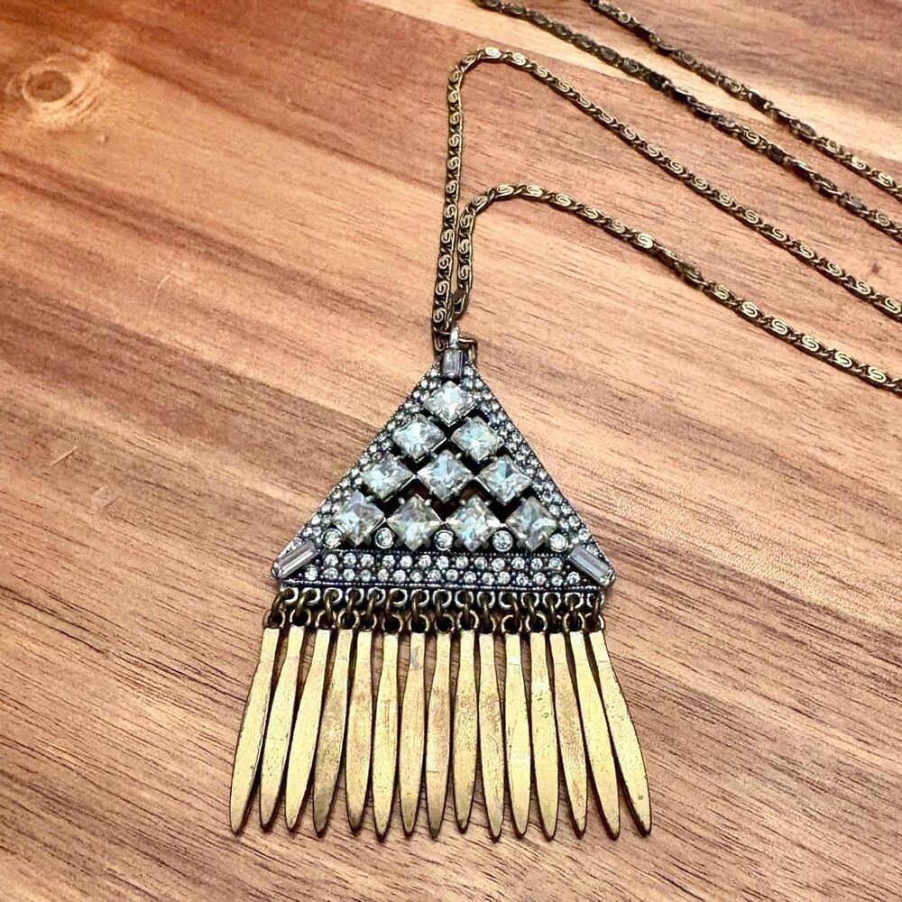 J.Crew | Art Deco Rhinestone Pendant Necklace | 33” Adjustable